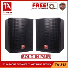 Titanium Audio TA-312 3 Way Bass Reflex Karaoke Speaker System with Free 3M Speaker wire with Speakon / TA-312 12 inch Speaker / TA-312 12" Speaker (SOLD IN PAIR)