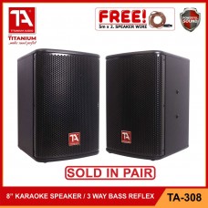 Titanium Audio TA-308 3 Way Bass Reflex Karaoke Speaker System / Titanium Audio 8 inch Speaker / Titanium Audio 8" Speaker with Free 3M Speaker Wire with Speakon
