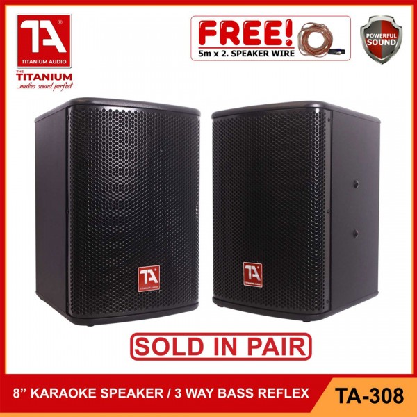 Titanium Audio TA-308 3 Way Bass Reflex Karaoke Speaker System / Titanium Audio 8 inch Speaker / Titanium Audio 8" Speaker with Free 3M Speaker Wire with Speakon